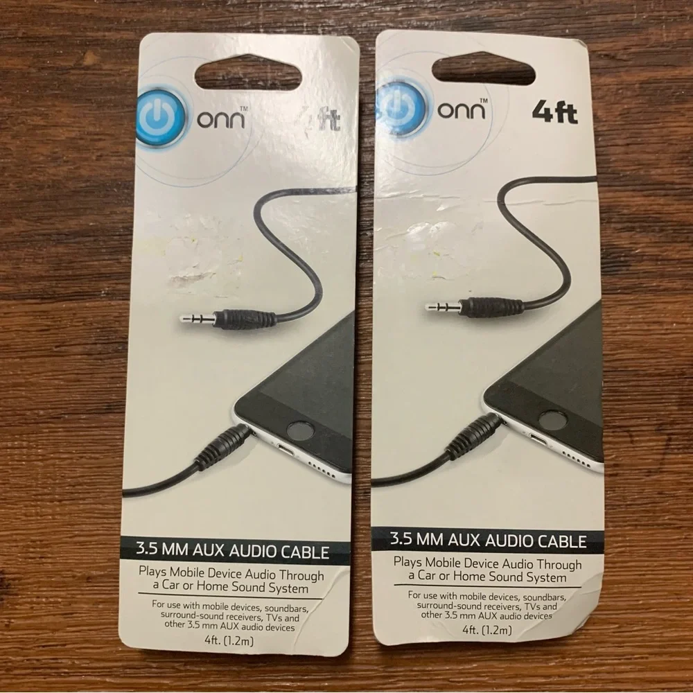 Onn 3.5 mm Aux Audio Cable 4 ft - Black - Set Of 2